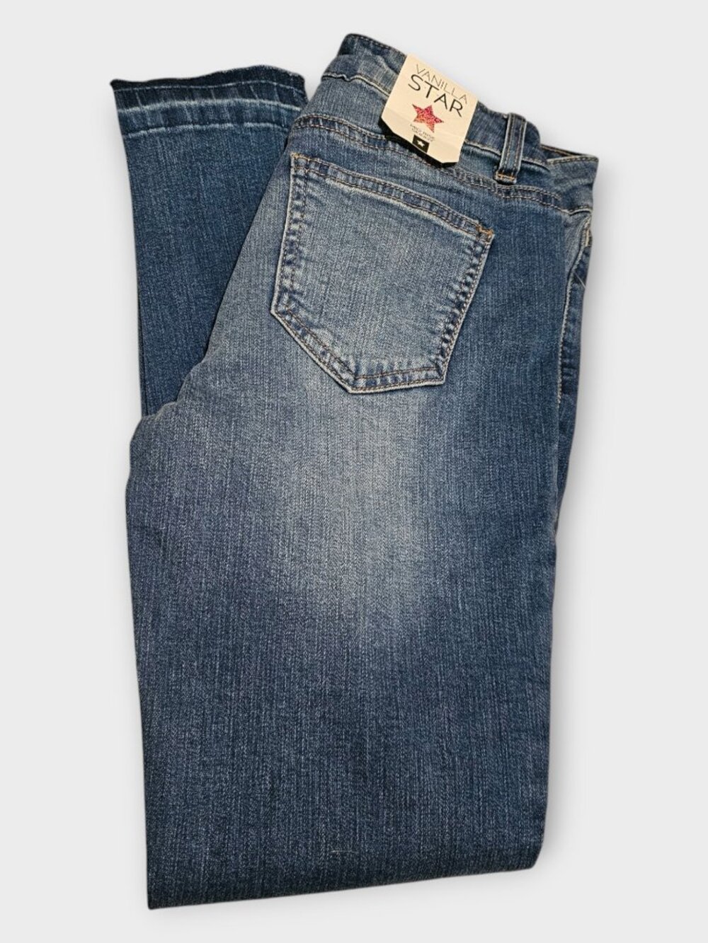 NWT Vanilla Star Skinny Jeans Juniors Size 3 Medium Wash Distressed Raw Hem